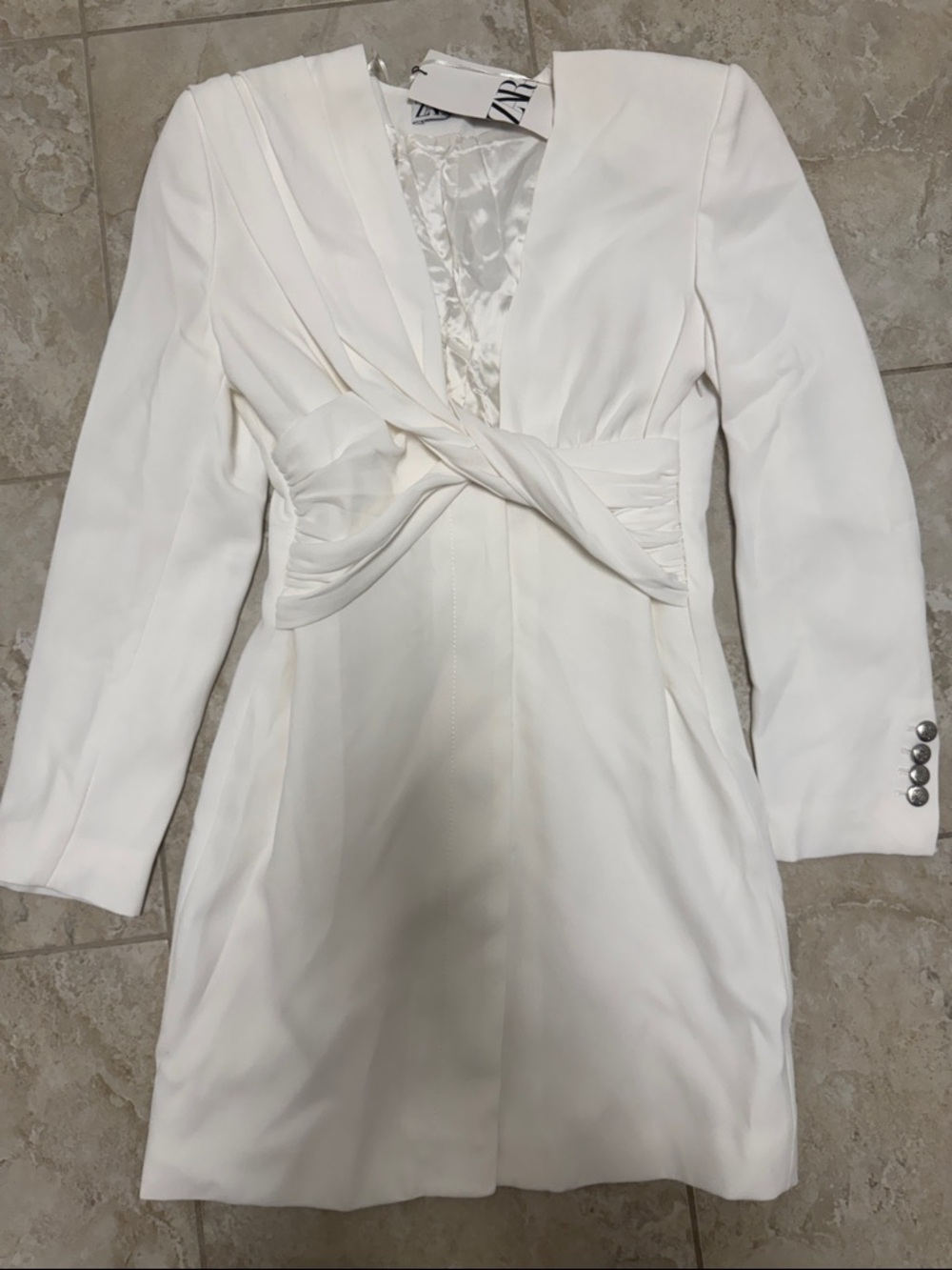 Zara Ivory Twist-Front Long Sleeve Dress